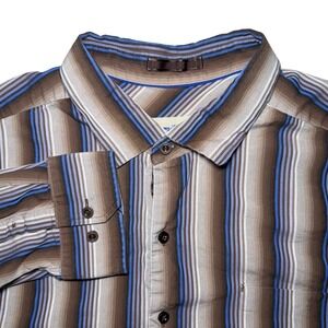 Tommy Bahama Silk Cotton Long Sleeve Button Up Shirt Men 2XB Brown Blue Striped
